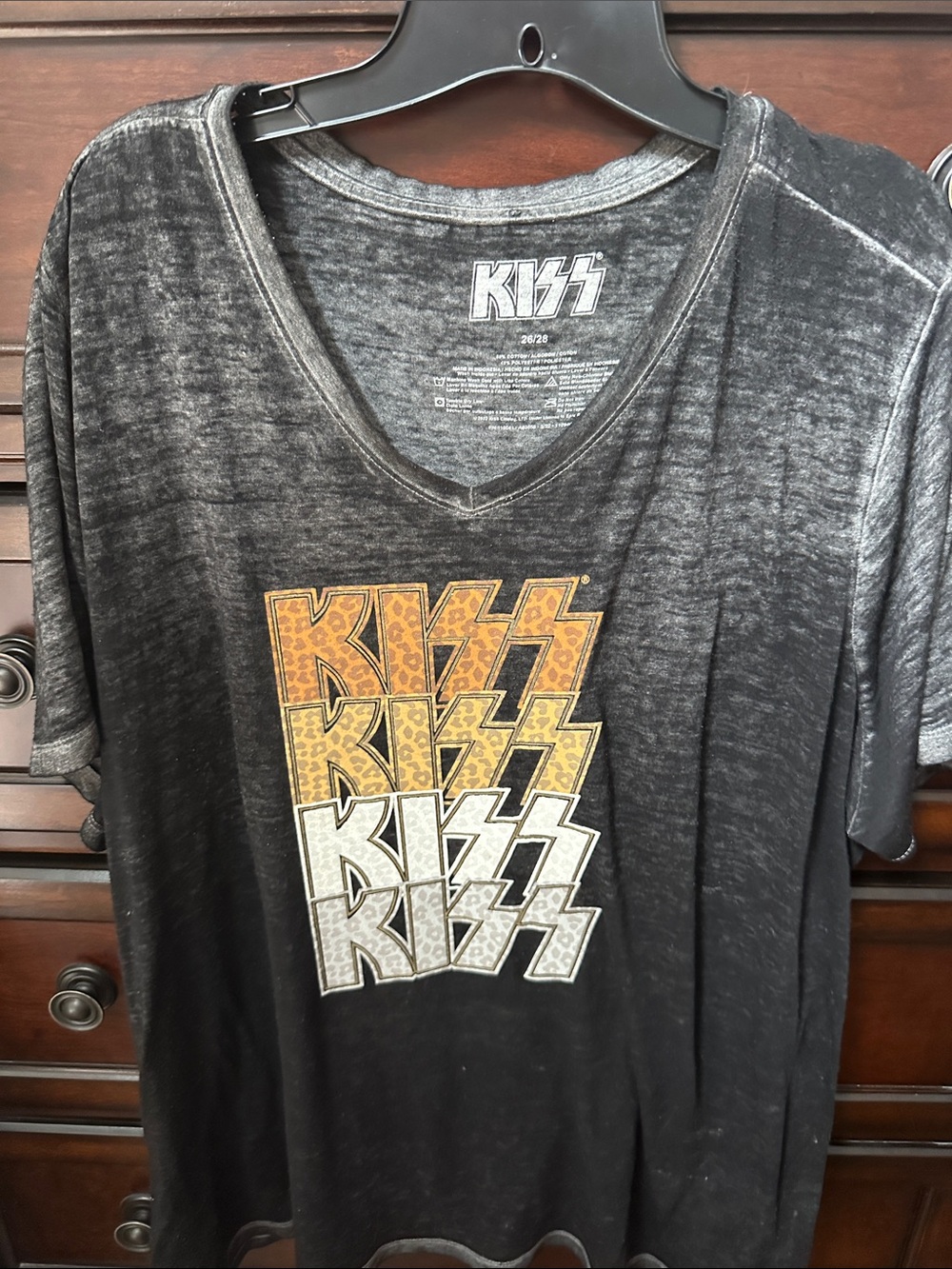 Kiss Black Short Sleeve Tee with Gold and Silver Logo Stack